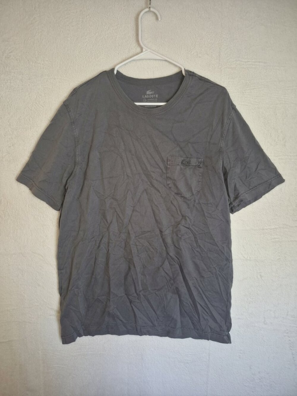 Lacoste Mens Size 6 / XL Charcoal Dark Grey Pima Cotton Pocket T-Shirt